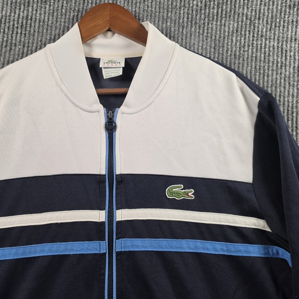 Lacoste Sport Track Jacket Mens Size 8 Navy Blue Colorblock Vintage Y2K Full Zip